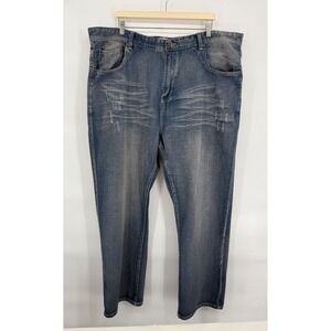 Agile Jean Mens Blue Distressed Denim Jeans Back Pockets Straight Leg Sz 50